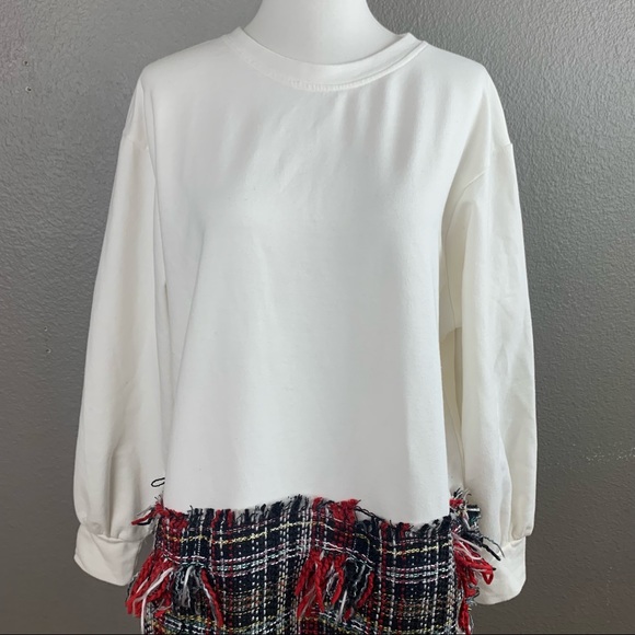 Zara cream and red tweed fringe sweatshirt dress - Picture 2 of 11